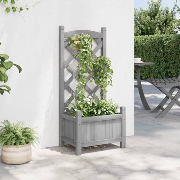 vidaXL Planter med spaljé, grå, massivt granträ