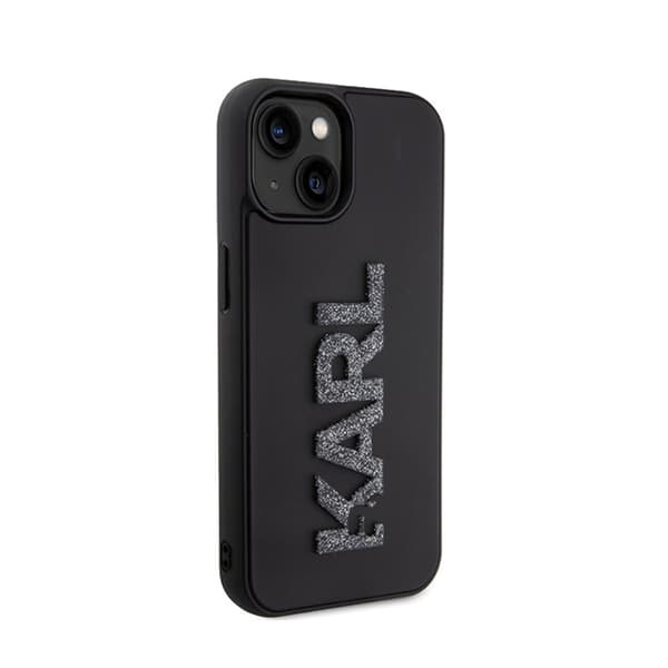 Karl Lagerfeld 3D kuminen glitterlogo - iPhone 15 -kotelo (musta)