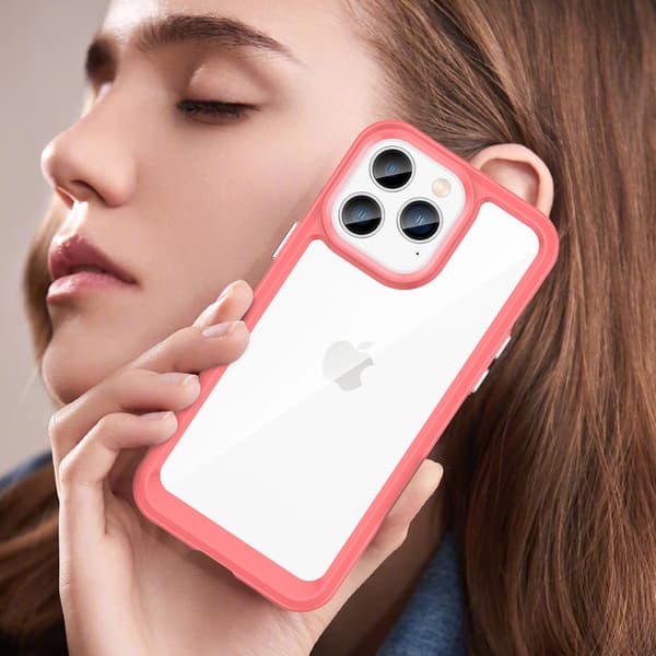 Outer Space-cover til iPhone 14 Pro med hårdt cover og gelramme, rød