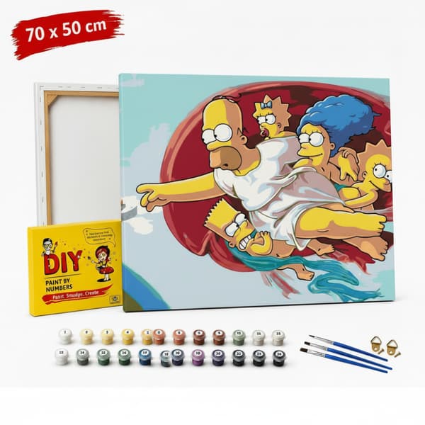 Mal efter tal billede med ramme Simpsons Skabelsen af Adam 70x50 cm
