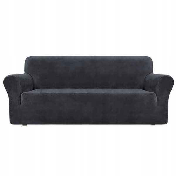 Sofföverdrag för 3-sits hörnsoffa velour elastisk TESS grafit