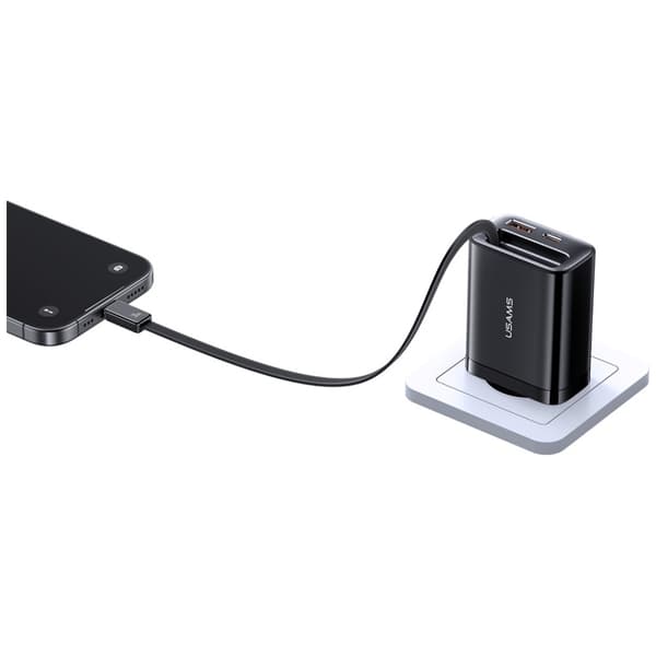 USAMS Xiang Series CC296 30W Vægoplader 1xUSB-C 1xUSB-A + USB-C Kabel Sort