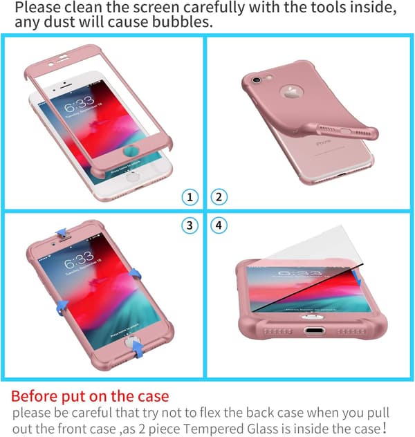 PINKET ETUI TIL IPHONE 7/8 4,7' 2xHÆRDET GLAS