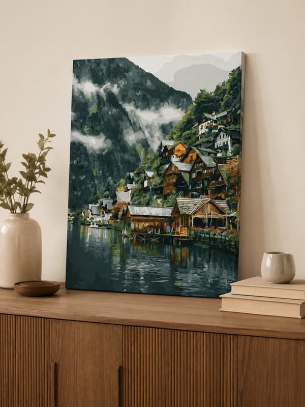 MALING EFTER TAL MED RAMME Billeder til maleri - Landsby 40x50 cm