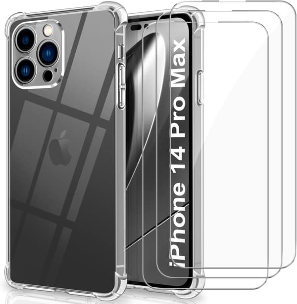TRANSPARENT SILIKONEETUG TIL APPLE IPHONE 14 PRO MAX 3X HÆRDET GLAS