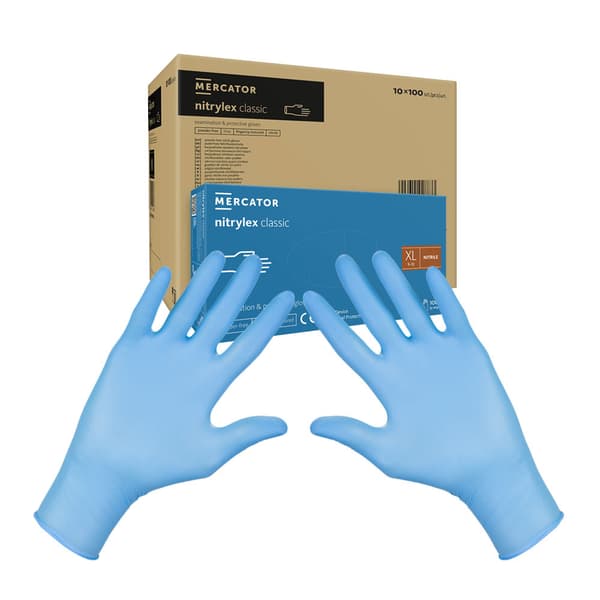 Nitrilhandskar XL blå Mercator Nitrylex Classic 100 st kartong 10-pack