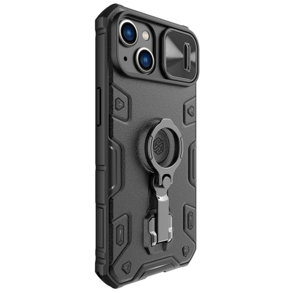 Nillkin CamShield Armor Pro-cover til iPhone 14 Plus – pansret cover med kameracover, ringstativ, sort