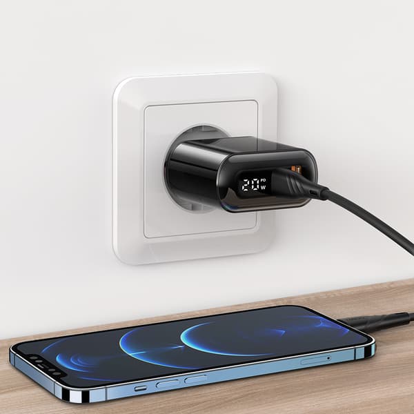 MCDODO SNABB TELEFON VÄGGLADDARE 2X USB USB-C PD 20W METER