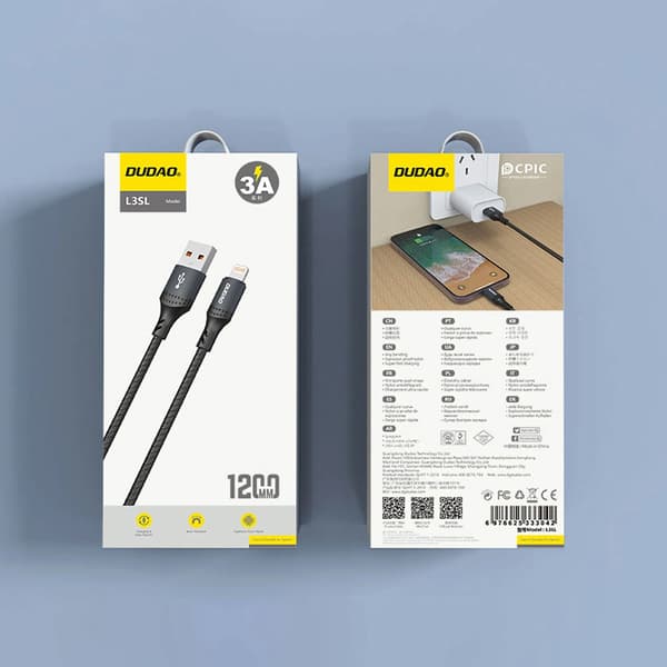 Dudao 3A 30W L3SL USB-A - Lightning-kabel flätad 1,2m - Svart