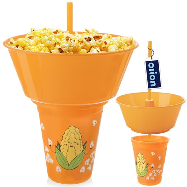 Mugg med skål för popcorn orange 500 ml