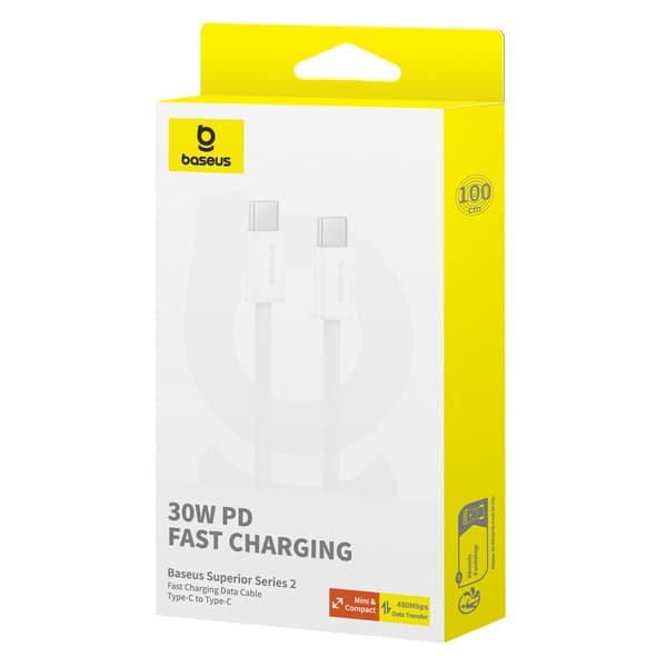 Baseus Superior Series II USB-C Kabel - USB-C 30W 480Mb/s 1m - Hvid