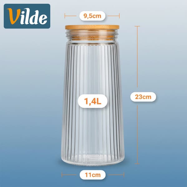 Glaskrukker til tørrevarer med låg og forsegling 1,4 l 3 stk.