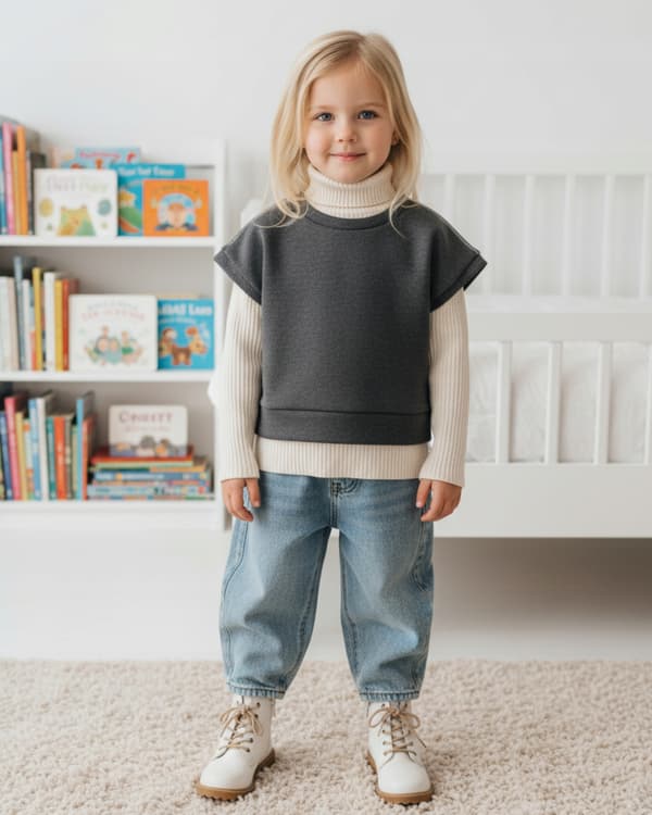 Barn poncho 128 väst cape värmre bomullsfleece antracit