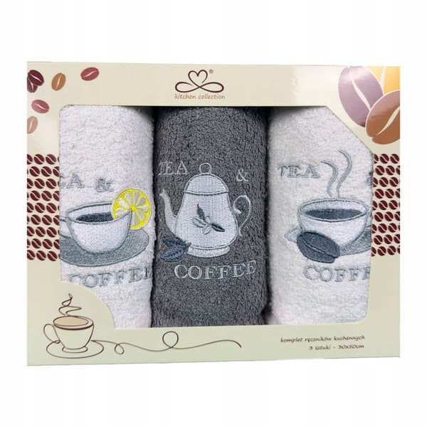 Set kökshanddukar Kuchcik mönster kaffe&te 30x50 grå c, vit