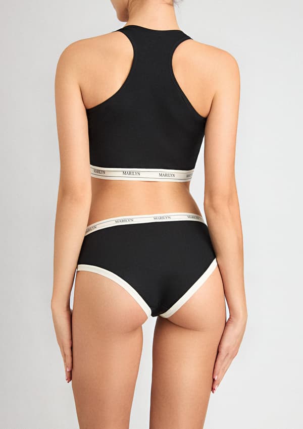 Sort tanktop med åndbar bomuld med elastisk bånd - Denise S/M