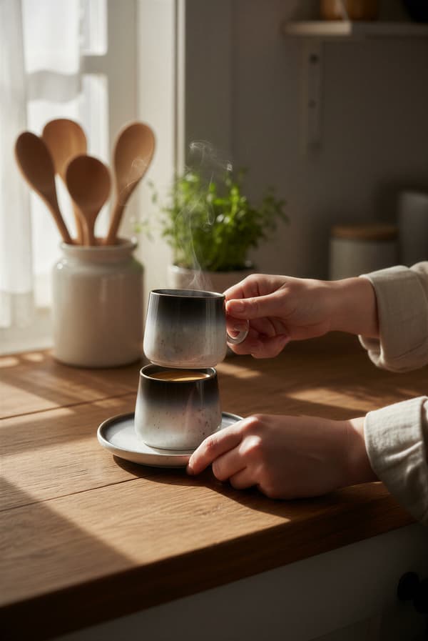 KERAMISK KOPP 120 ML ELEGANT DESIGN MED KAFFETALLRIK