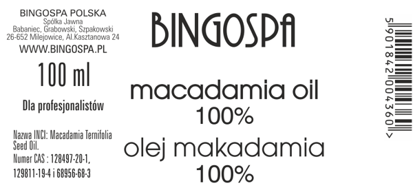 BINGOSPA ansikte och kroppsölja macadamia 100% 100ml