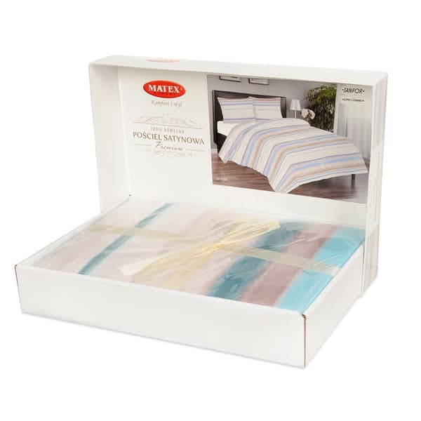 Matex PREMIUM satin sengetøj 160x200 blå striber