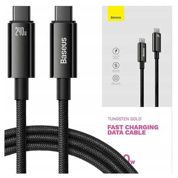 Baseus Tungsten Gold 240W USB-C - USB-C -kaapeli 1m (musta)