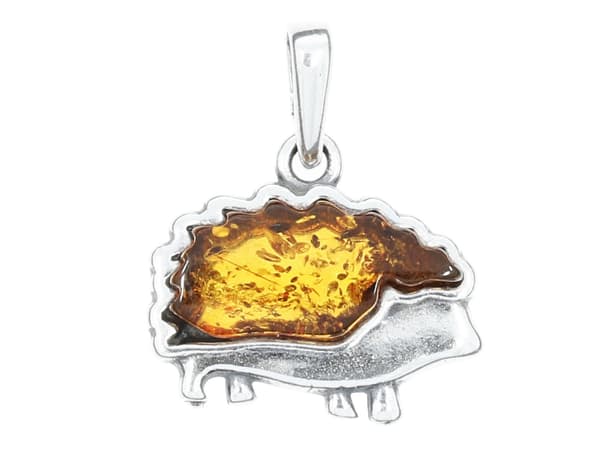 Silver Igelkotthänge med bärnsten Oxiderat Igelkotthänge Bärnsten 925