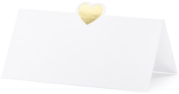 Bordskort Vitguldshjärta 10x5cm 10st.