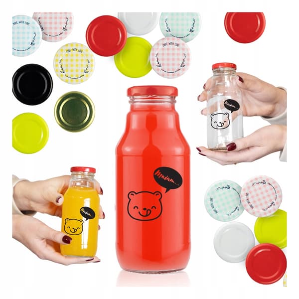 50x Nalle Puh-flaska 330ml med tryck, juiceflaskor, sirapsflaskor i glas