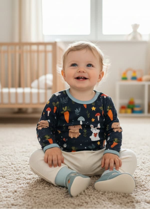 Body barn 92 långärmad 100% bomull skogsdjur