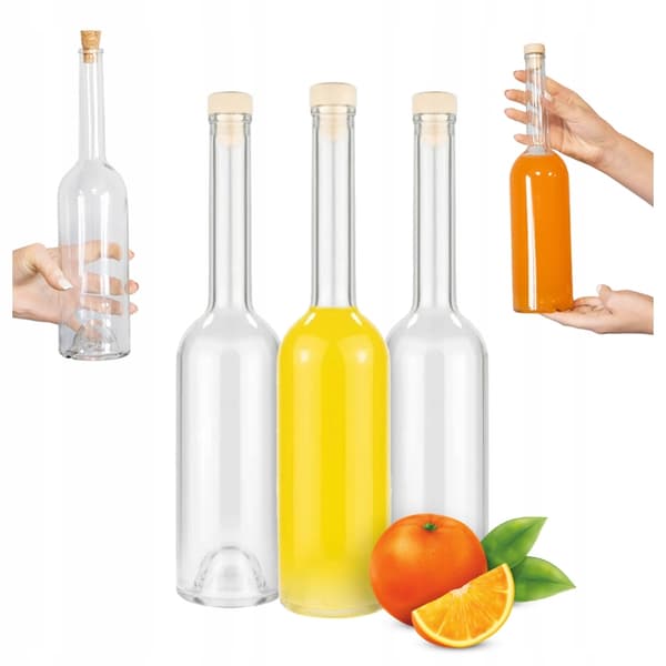 5x FENICE glasflaskor 500ml med kork för likörer, vinflaskor 0,5l