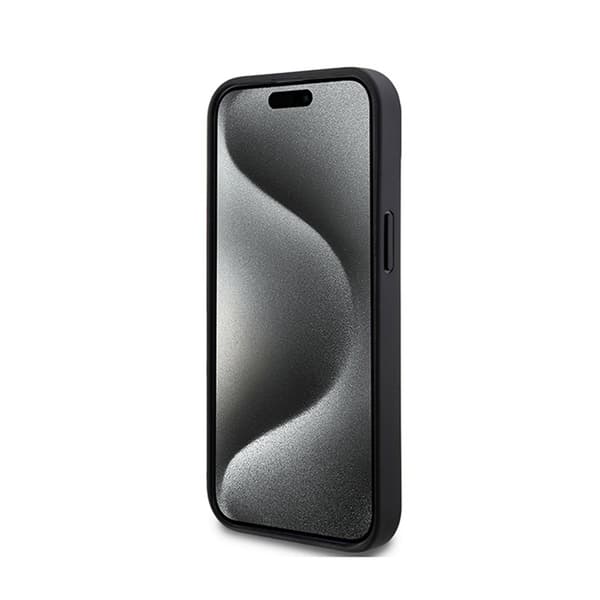 DKNY Læder Ternet Mono Mønster & Trykte Striber - iPhone 15/14/13 Cover (Sort)