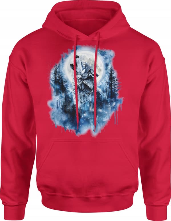 HERRSWEATSHIRT VARG MÅNE MED DJUR SKOGSMÖNSTER M
