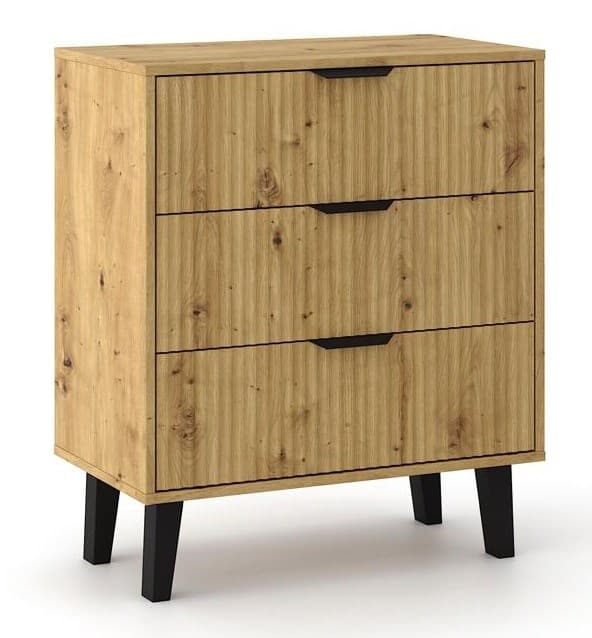 SCANDI SLIM 3S KOMMODE ARTISAN EGE RILLEDE FRONT 70 CM SKAB MED 3 SKUFFER
