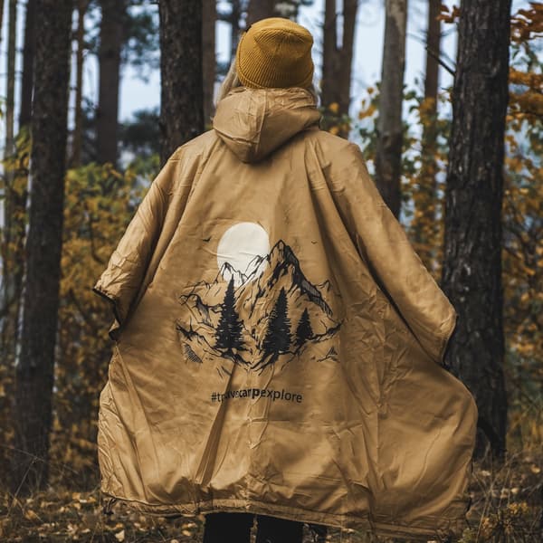 OFFLANDER camping poncho tynd med varmer champagne