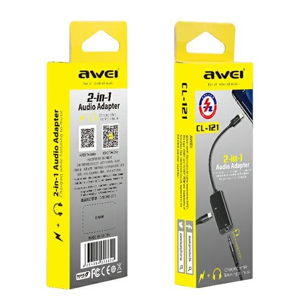 AWEI Adapter CL-121 Lightning-Lightning/Jack 3.5 2w1 svart/svart