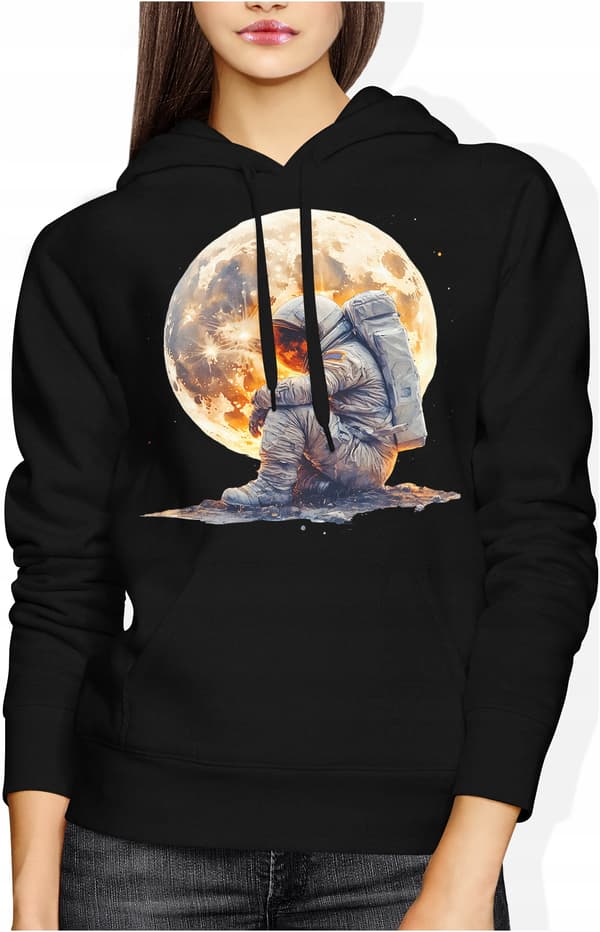 DAME SWEATSHIRT ASTRONAUT RUM MÅNE GALAKSE SCI-FI PLANET PRINT XL