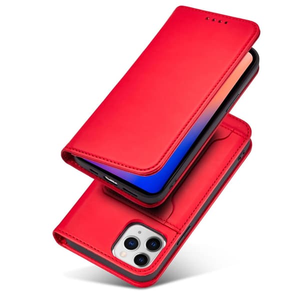 Magnetkortsfodral för iPhone 12 Pro Max plånbok korthållare stativ röd