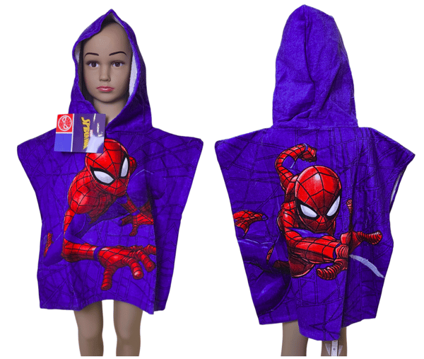 SPIDERMAN Poncho BØRN HÅNDKLÆDE Badebetræk 100% Bomuld MARVEL