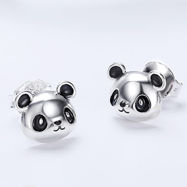 Sølv panda bjørn øreringe, 925 sølv ørestikker