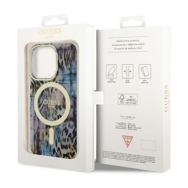 Guess Leopard MagSafe - iPhone 14 Pro -kotelo (sininen)