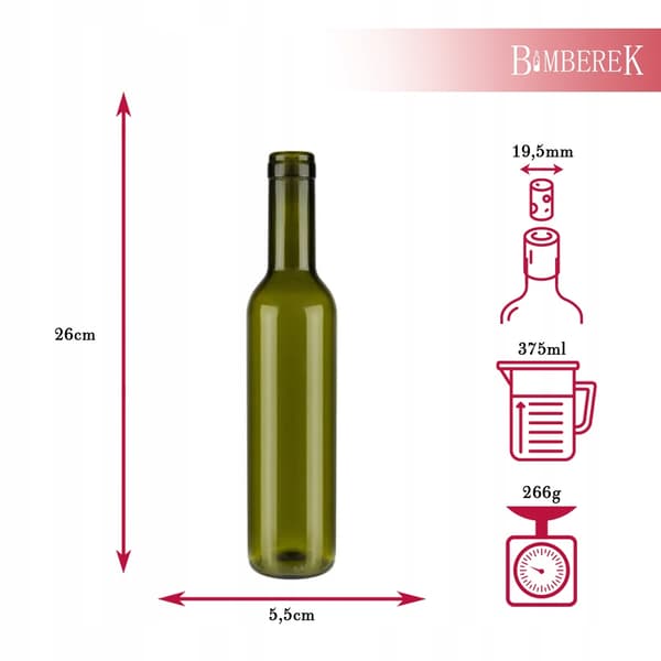 5x Glasflaskor 375ml Mörkt Glas för Olja, Vinäger, Sirap, Vin, Alkohol