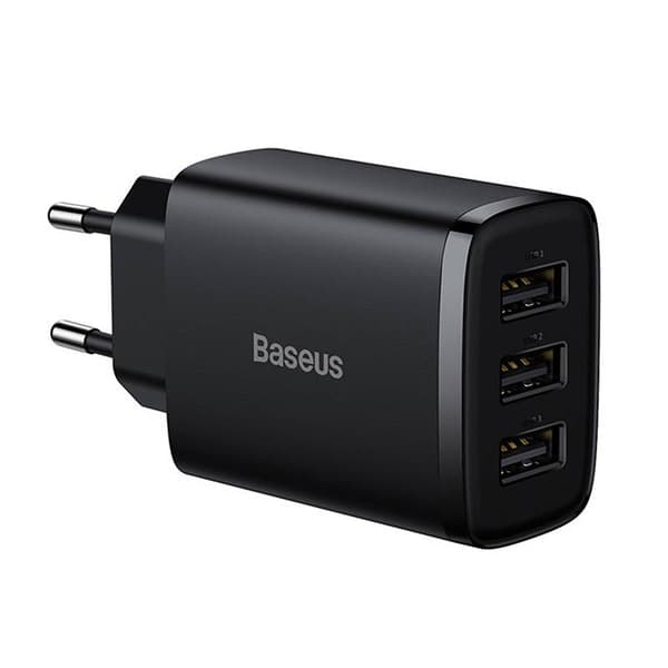 Baseus Kompakt Snabbladdare, 3x USB, 17W (svart)