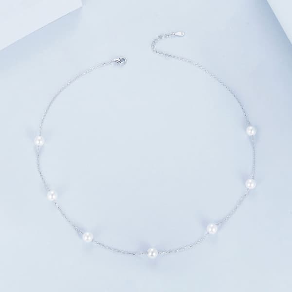 Silverhalsband med snäckskalspärlor, justerbar längd 40-45cm