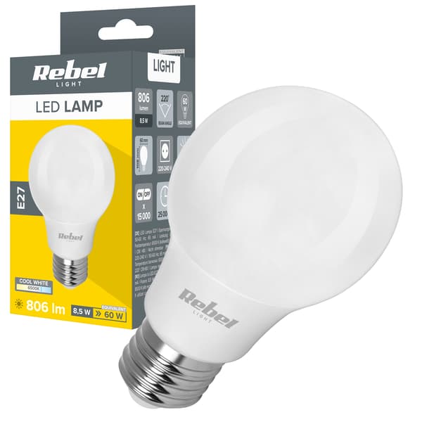 LED-lamppu 8,5 W E27 A60 806 lm 6500 K Rebel