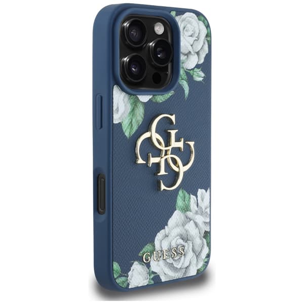 Guess Grained Roses Big 4G logo cover til iPhone 16 Pro Max blå