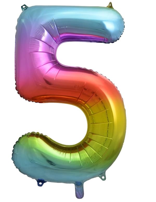 Nummer 5 folieballon regnbue 85 cm
