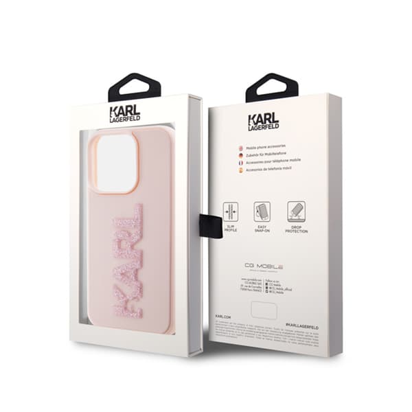 Karl Lagerfeld 3D Rubber Glitter Logo - iPhone 15 Pro-skal (rosa)