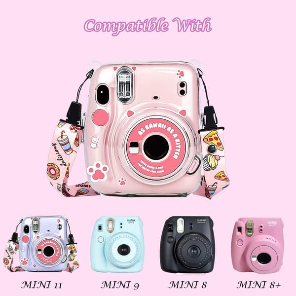 ETUI TIL INSTAX Mini 11 9 8 8+ KLAR BESKYTTELSE + LYSERØD REM