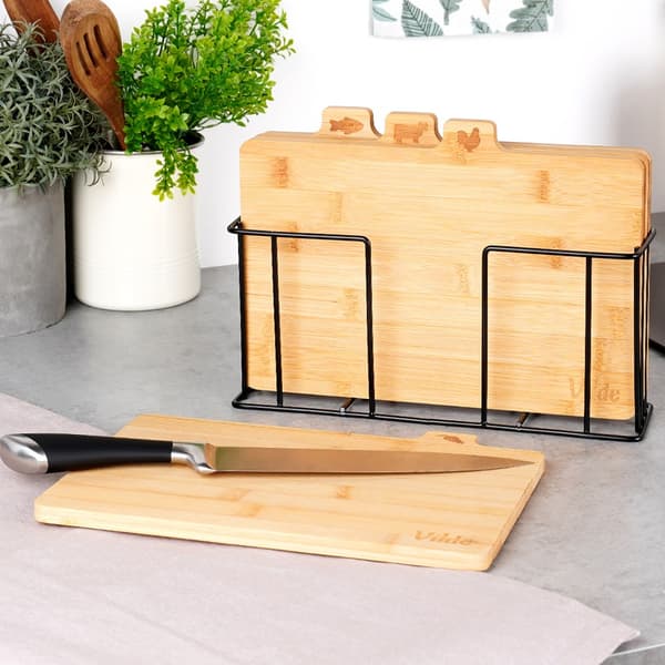 Bambu skärbrädor med stativ 28x20 cm 4 st