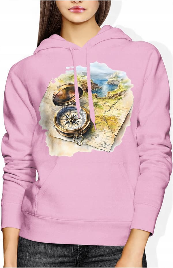 DAME SWEATSHIRT REJSEKOMPAS KORT GAVE TIL REJSENDE BOMULDSTRYK S