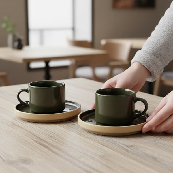 KAFFEKOPPER MED UNDERKOPPER TIL KAFFE OG TE 200 ml GRØN Ø 8,5 cm