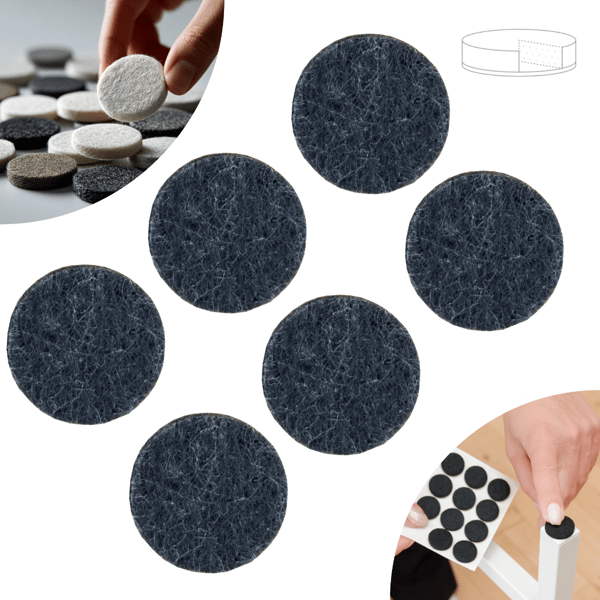 Filtpad självhäftande diameter 45 mm svarta 500 g/m2 förpackning 6 st BASIC